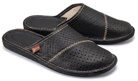 ESTRO Zapatillas De Casa De Hombre Pantuflas Casa Hombre Piel Genuina M55