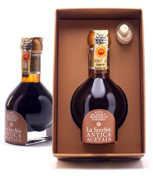 La Secchia - Extra Vecchio, Traditioneller Balsamico-Essig aus Modena DOP, Mindestens 25 Jahre Alt - Flasche zu 100 ml mit Hülle Dosierer Geschenkbox, Handgefertigt in Italien