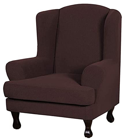 JHLD Ohrensessel Überzug, Jacquard Ohrensessel Uberzug Stretch Wasserabweisend Easy Set Ohrensessel Schonbezug Waschmaschinengeeignet Sesselhusse-braun-2teilig