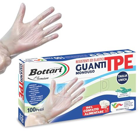 Bottari Gants jetables en TPE sans poussière, 100 pièces, résistants pour le nettoyage, la nourriture, le jardin, le bricolage et la maison