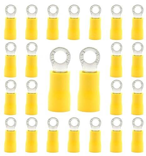 CEEYSEE 50x Kabelverbinder 4-6mm² Loch-Ø M4 Ringkabelschuhe Abzweigverbinder - Für Elektrische Crimpkabelschuhe Kable Teillisoliert PVC Kabel-Verbinder(Gelb/DPRY4)