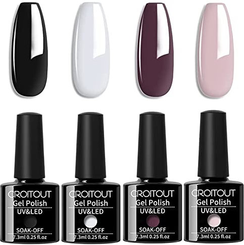 Croitout UV Nagellack Set, Mehrfarbig Ablösbarer Gel Shellac Set, Nagelgel Farben Farbgel Lack, Nail Polish Kit 4 x 7.3ml