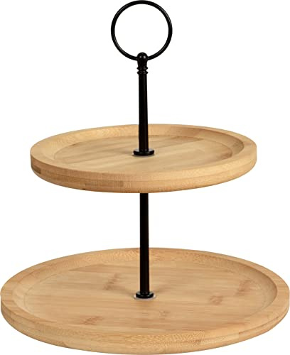 matrasa Etagere rund aus Bambus mit schwarzem Gestell - 2 Lagen - 21,5x24cm Servierständer