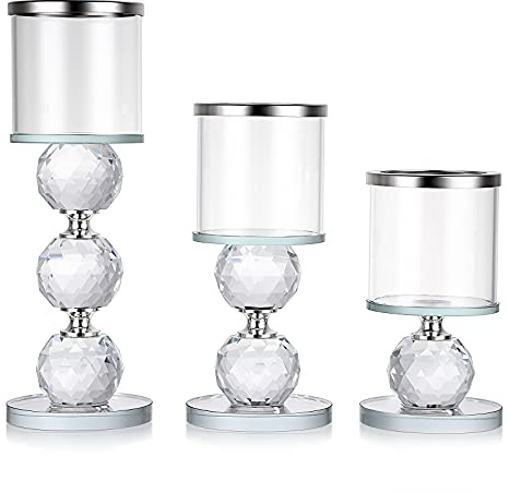 Tolida Set of 3 Crystal Decorative Tealight Candle Holder for Wedding, Coffee Dining Table, Christmas, Silver