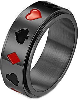 Ring Männer, Spades-Poker-Spiele Drehbarer Anti-Stress-Ring Schwarz Größe 62 (19.7)