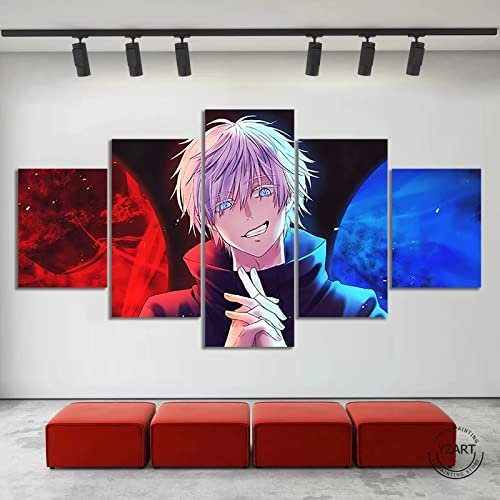 MRCCS Leinwanddrucke Modulare Wandkunst Wandaufkleber 5 Teiliges Wandbild Druck auf Leinwand Malerei Moderne Abstrakte Poster Mit Rahmen S/75cm×40cm Jujutsu Kaisen Poster, Gojo Satoru