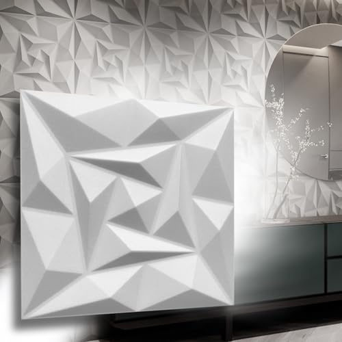 Eurodeco 3D Wandpaneele - 3D Wandverkleidung Paneele - Dekoren Deckenpaneele - Wanddeko Platten - Wandtattoos aus Polystyrol XPS Styropor - 50 x 50 cm, 3 mm Stärke, Weiß Quarz, 20 Stück (5m²)