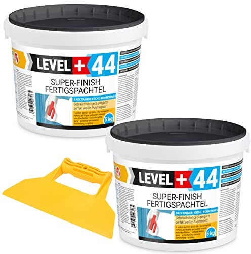 Super Finish Fertigspachtel Q1-Q4 5kg+5kg Spachtelmasse Perfekt Glatt Weiß Innenbereich + Kunststoffspachtel ohne Zahnung Set RM44
