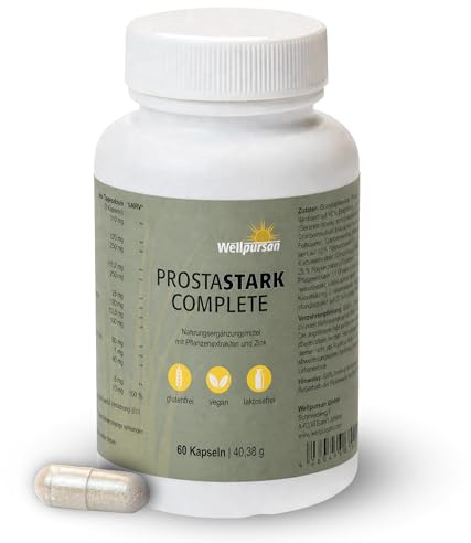 Wellpursan Prostastark Complete – 60 Stück Prostata Kapseln mit Granatapfel, Sägepalme, Kürbiskernextrakt & Zink – Hochdosierter Pflanzenkomplex – Vegan, glutenfrei & hergestellt in Österreich