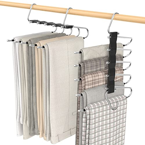 Loretoy Hosenbügel, platzsparend, rutschfest, multifunktional, verdicktes Edelstahlrohr, Zwei Hängemodi, geeignet für Jeans, Hosen, Röcke, Schal, schwarz, 2 Stück