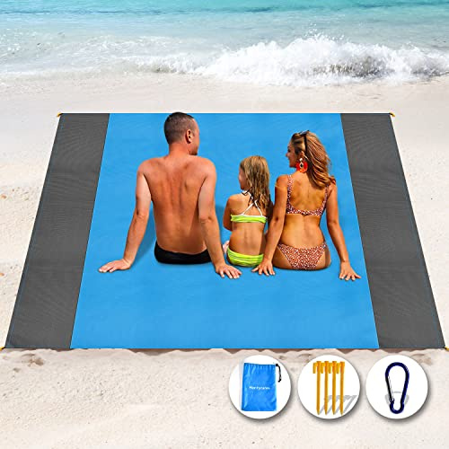 Henrycares Coperta da Spiaggia 250 x 200 cm Impermeabile, Tappetino da Spiaggia Stuoia Spiaggia Antisabbia, Grande Telo Spiaggia per 5-8 Persone Campeggio, Escursionismo, Picnic (Blu)