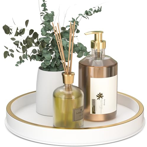 Badezimmer-Tablett für Schwamm und Seife, 25,4 cm, Metall, rund, dekoratives Tablett für Küche, Theke, Spüle, Arbeitsplatte, Organizer, Parfüm, Kerze, Make-up, Schminktisch-Tabletts für