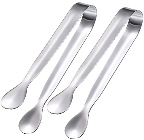 Mini-Süßigkeitenzange aus silberfarbenem Edelstahl (11 cm) für Zucker und Eiswürfel, Dessert, Buffet, Picknick, 2 Stück