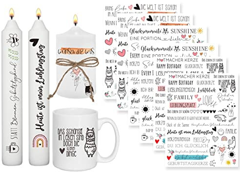 Sugeru 6 PCS Kerzentattoo (200+ Muster),Wassertransferdruck |wasserschiebefolie kerzen | Kerzenfolie | kerzenaufkleber sticker | Kerzen dekorieren |Sprüche & Bilder Relax zum Verschenken (einfach)