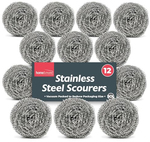 SOL 12pk Stainless Steel Scourers, 6cm x 2.5cm Metal Scourers, Ideal for Variety of Surfaces, Durable & Rust-Resistant, Heavy-Duty Cleaning Pad for Kitchen, Cookware & Grills, Multipurpose Cleaner