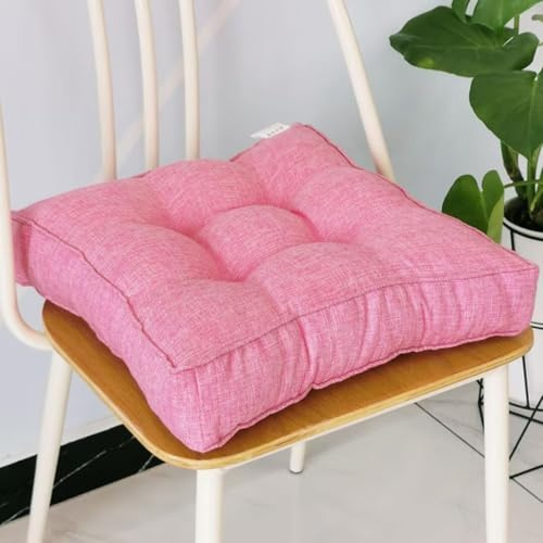 Sitzkissen Stuhlkissen 45x45x9cm für Indoor und Outdoor aus Baumwolle Dicke Polsterung Steppkissen/Bodenkissen, Stuhl Sitzpolster Passt für Haus, Garten, Büro und Autositze,Rosa