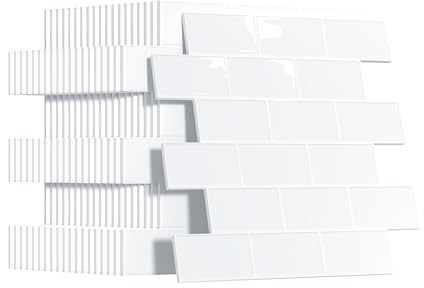 Yoillione Upgrade Dickere 3d Fliesenaufkleber Aufkleber für Bad Küche, Klebefliesen Vinyl Fliesen Selbstklebend Fliesenfolie, Weiß PVC Metro Fliesen Selbstklebend Fliesendekor, 20 Stück