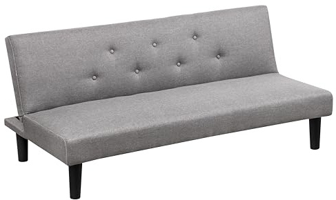Baroni Home Sofá Cama 3 Plazas Tejido Convertible en Cama Acolchada, Sofá Reclinable con Patas de Plástico para Salón, Habitación de Invitados, Apertura 93 cm, 167x70x77 cm, (Gris)