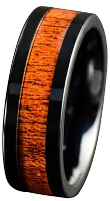 Beydodo Ringe Edelstahl Schwarz, Herren Ring Personalisiert 8MM mit Holz Bandring Freundschaftsringe Männer Ringe Nickelfrei Gr.65 (20.7)