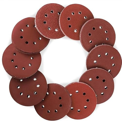 Slipskivor för excentrisk slipmaskin, 100 stycken, 8 hål, 5 tum, 125 mm, runt slippapper för excentrisk slipmaskin (10 x 40/60/80/100/120/180/240/320/400/800)
