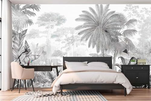Naturempress Papier Peint Panoramique 310X250（LXH） Art De La Jungle En Noir Et Blanc Papier Peint Intissé Tapisserie Poster Mural pour Salon Chambre Décoration Murale