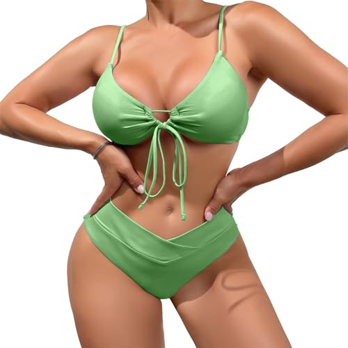 meioro Bikinis Damen Set Sexy V Ausschnitt Badeanzug Low Waist Bademode | Push up, triangel cut out swimsuit, verstellbaren bindebändern, herausnehmbare weiche cup, bikini für sommerstrand, poolparty