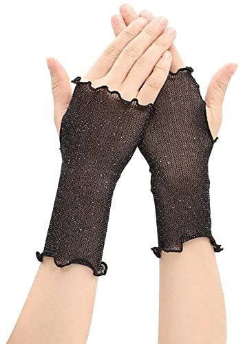Keuyeo Frauen Kurze Mesh Fingerlose Handschuhe Sommer Sonnenschutz Radfahren Hochzeit Party Fahren Schwarz Small (18 cm)