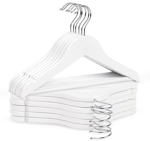 Homewit Lot de 12 cintres en bois pour enfants avec encoches antidérapantes et barre de pantalon, rotatifs à 360 °, pour vêtements de bébé et tout-petits - Blanc - 30 cm