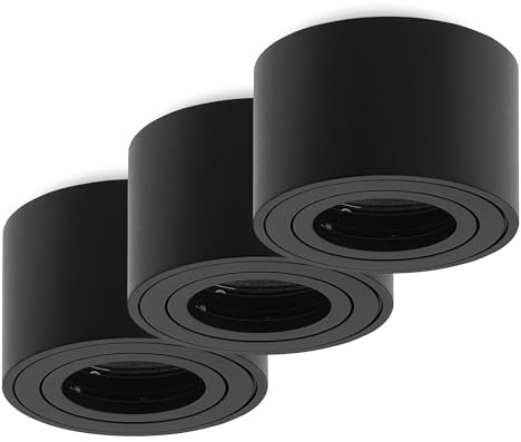 Oktaplex 3 Stück Aufbauspot Lile S für 230V LED Module Aufbauleuchte rund | Aluminium, schwarz, Ø50 mm LED Module, 30° schwenkbar, flache Bauhöhe 50 mm, IP20, Direktanschluss 230V