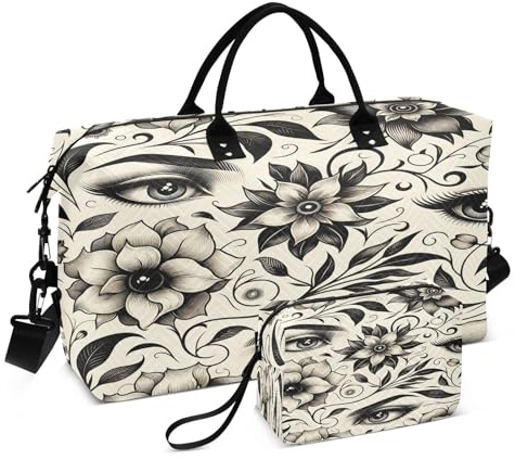 Elegante Reisetasche für Damen und Herren, Sporttasche mit Aufbewahrungstasche, Wochenendtasche, Handgepäcktasche für Reisen, Reisen, Fitnessstudio, Yoga, Elegante Augen, Einheitsgröße, Reisetasche