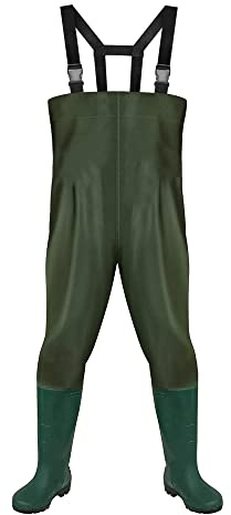 Hebitod Wathose Herren Wasserdicht, 70D Nylon Composite PVC Anglerhose, Fischerhose mit rutschfesten Gummistiefeln, Teichhose, Hochwasserhose, geeignet für Baustellen, Angeln, Bauernhöfe, Gärten