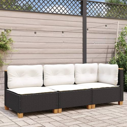 Faroom Sofá Jardín de Ratán de 3 Plazas, Sofas Exteriores de Terraza con Cojines Acolchados, Sofas Terraza 2 Plazas, Muebles Jardín Exterior Conjunto Jardín Negro