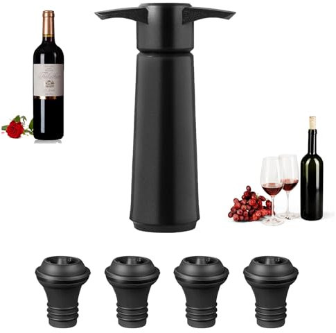 1pcs Wine Saver Pump with 4pcs Vacuum Wine Stopper,Reusable Wine Pump and Wine Bottle Stoppers,Wine Bottle Stoppers,Wine Preservation Tool Keep Wine Fresh for Beer Champagne Sparkling Wine