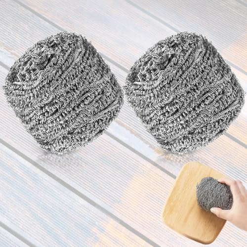 Teenyyou 2 Pcs Stainless Steel Teak Scrub 304 Stainless Steel Wool Scrubber Rust Resistant Steel Wool Pad for Teak Furniture Care, Cleaning Dishes, Pots, Pans, Grills and Sinks