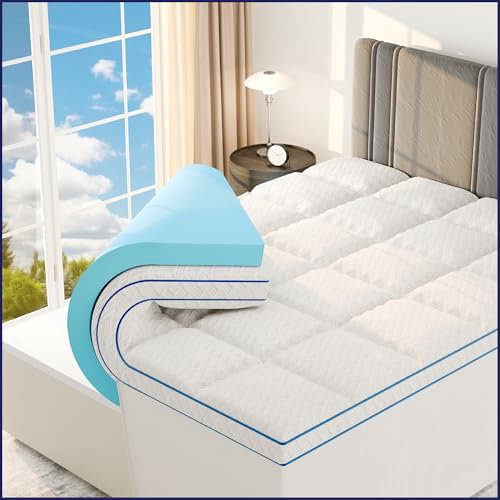 Sleep Lab 4 Inch Memory Foam Mattress Topper - Queen Size - Cooling Gel & Pillow Top for Back Pain