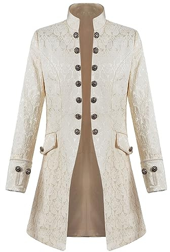 vokkrv Chaqueta Hombre Esmoquin Halloween Vintage Abrigo largo Retro medieval Steampunk Abrigo Elegant gótico Disfraces Blazer victoriana Traje cosplay carnaval Parka otoño Invierno Talla grande
