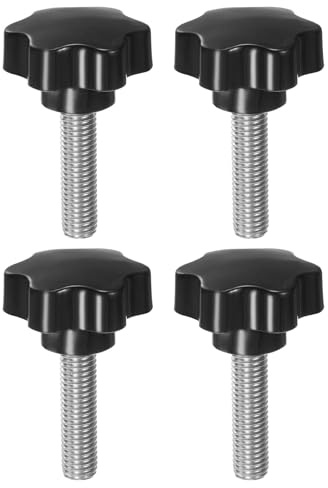 QUARKZMAN 4 Stück Rändelschrauben mit Sterngriff M12 x 45mm x 46mm Sterngriffschraube Kunststoff Knopf Edelstahl 304 Gewindebolzen Klemmschraube Sterngriffmutter Klemmknopf für Maschine