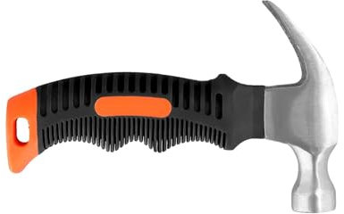 Hotooldo 8oz Claw Hammer, Stubby Mini Hammer Nails Tool with Non-Slip Handle for Home Repairing, DIY, (Black-Orange)