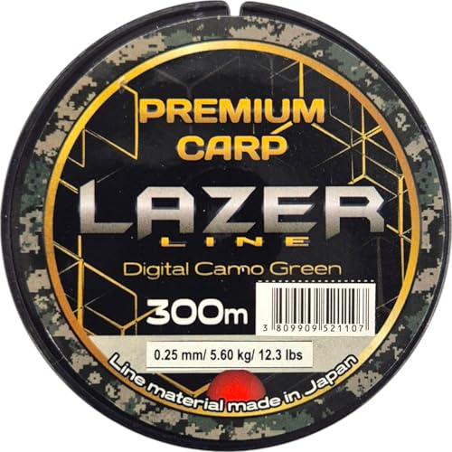 LAZER LINE Premium CARP Monofil Angelschnur 300m Dia 0,25mm Test 5,6kg | Barsch & Zander Angel - Spinner Angeln - Raubfisch Rig - Monofilament Angelsehne - Nylonfaden Vorfach – Vorfachschnur