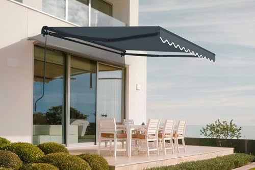 Toldo Manual monobloque Cazeboo 3m x 2,5m Vecchio, Gris, Retráctil, Anti-UV, Repelente al Agua, Superficie Cubierta 7,5m²