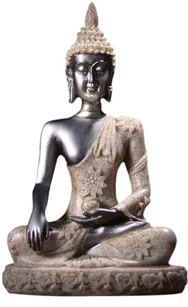 QOTSTEOS Figurine de Bouddha thaïlandais - Décoration de paix assise en méditation - Sculpture artisanale - Statue de Bouddha de jardin zen - Sculpture pour décoration de la maison et de table (noir)