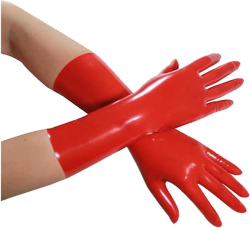 Rvlaugoaa Rojo Largo Látex Guantes Guantes de Goma Clubwear Juego de Roles Accesorios de Ropa (S)