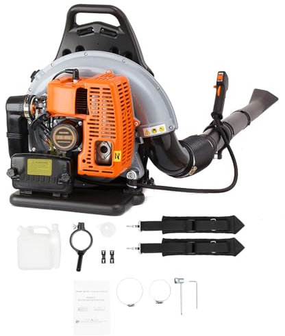 63cc Petrol Backpack Leaf Blower, 2 Stroke Air Cooled Engine Electronic Ignition,Cordless Garden Blower Snow Blowerfor Cleaning Patios Leaves Grass Cutting Blowing Shredding Dusting Snow Removing