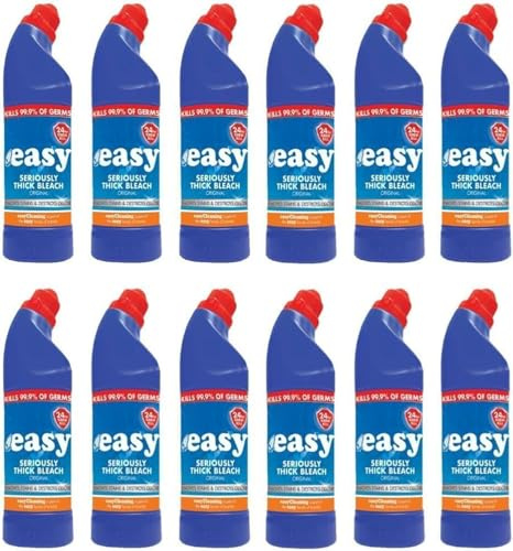 Easy Seriously Thick Bleach Original – 12 x 750ml | Kills 99.9% of Bacteria | Powerful Stain Removal & Odour Destruction | Deep Cleaning Home Disinfectant Solution - By MegaAisle