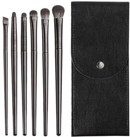 NXPUXP 6 Brushes Eyeshadow Brushes,Eye Makeup Brush Set,For Lining,Brows,Blending,Contouring(Pure Black)