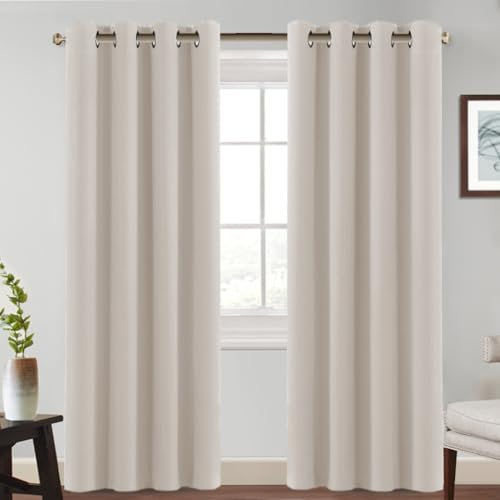 BellaHills Tende Oscuranti per Interni con Anelli 2 Pezzi 140L x 260A cm Tende Termiche per Soggiorno e Camera da Letto per Salotto Moderne Tenda Fonoassorbente, Bianco Avorio