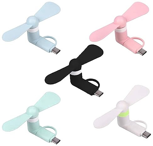 Mini Ventilador USB,5Pcs Ventilador USB 2 En 1 Tipo C, De Teléfono Mini Portátil USB,Hojas De Ventilador Tipo C De Viaje, Portable Del Teléfono Móvil, Ventilador Escritorio para Oficina Hogar