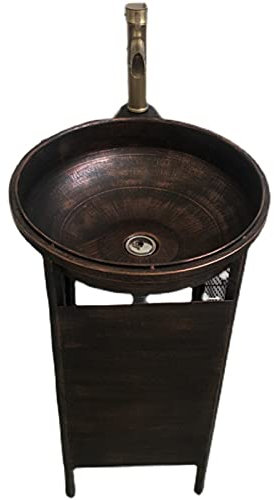 Mobile da bagno moderno in stile industriale con lavabo e scarico, mobile portaoggetti con rubinetto e scarico, 46 x 46 x 84,8 cm (ottone senza specchio)