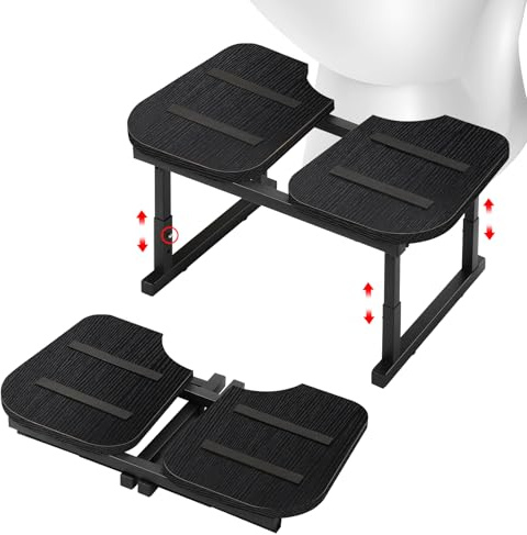 LIANTRAL Toilettenhocker für Erwachsene, Rutschfester Klappbarer Kackhocker, Holz & Metallrahmen, Ergonomischer WC Hocker für Badezimmer, Klohocker für Hämorrhoiden, Blähbauch, Verstopfung, Schwarz