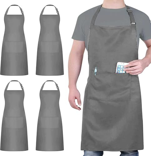 atopo 4 Piezas Chef Delantal, Gris Delantal Impermeable con 2 Bolsillos, Delantales de Cocina Ajustables para Barbacoa Cocinar Hornear Jardinería Restaurante